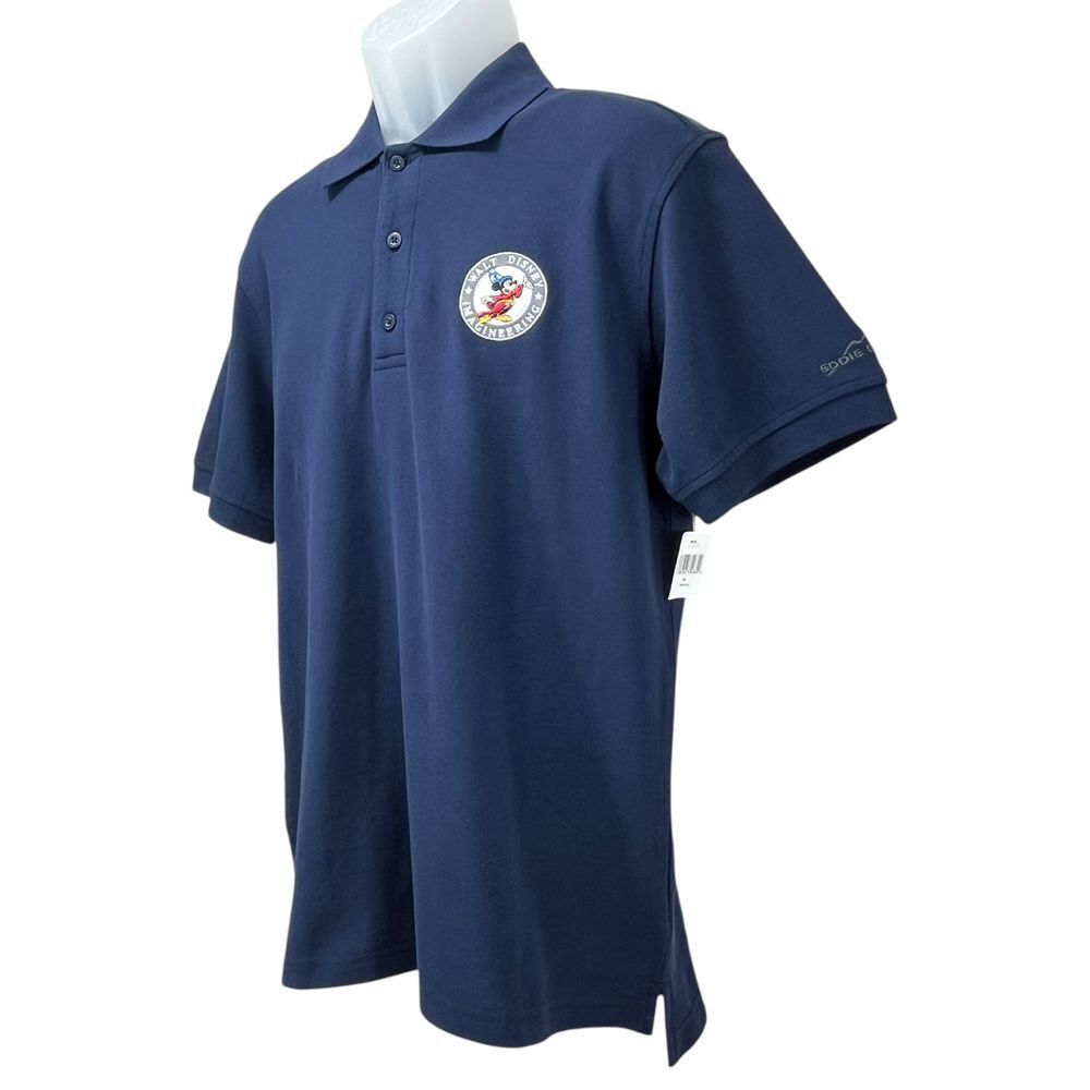 Disney Park Eddie Bauer Men's Medium Blue 100% Cotton Pique Polo Shirt WDI Patch - Picture 3 of 11